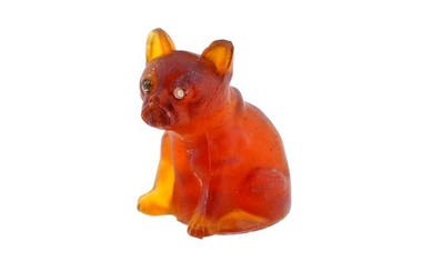 ANTIQUE AMBER GLASS FIGURINE OF FRENCH BULLDOG