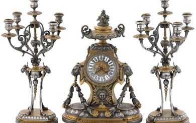 ANTIQUE FRENCH MANTEL CLOCK AND CANDELABRAS SET