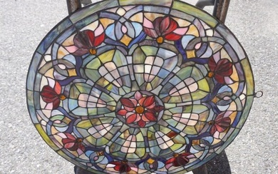 ANTIQUE STAIN GLASS WINDOW IN FRAME