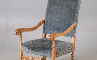 ARMCHAIR, oak with plush upholstery, baroque style.