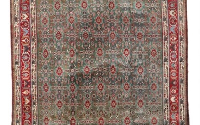 Abadeh tæppe, klassisk design med ornamenter, blomster og bladværk all-over på blålig bund. Persien. 20. årh. 297×207.