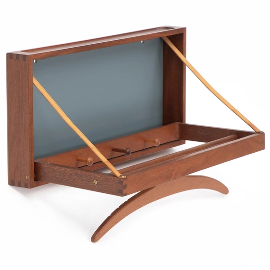 Adam Hoff Poul Østergaard Solid mahogany wall hanger with leather straps and...