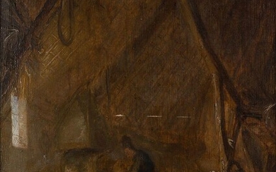 Adriaen Jansz. van Ostade, Dutch 1610-1685- The Interior of a barn, with two peasants by a fire; oil on panel, 35.2 x 28.4 cm. Provenance: Thomas Jefferson Bryan.; By whom bequeathed to the New York Historical Society, 1867.; Anon. sale...