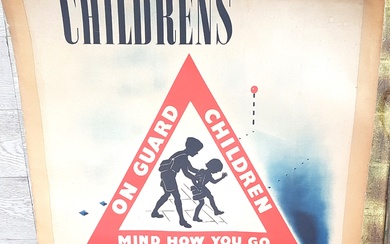Affiche "Children's safty campaign", imprimé par Loxley Bros LTD Collée sur toile 75 x 50