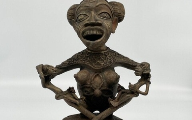 African Tikar Bronze Maternity Statue
