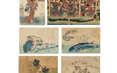 After Utagawa Hiroshige (1797-1858), Utagawa Kunisada (Toyokuni III, 1786-1865), Utagawa Kuniyoshi (1798-1861) and Others, Six Woodblock Prints