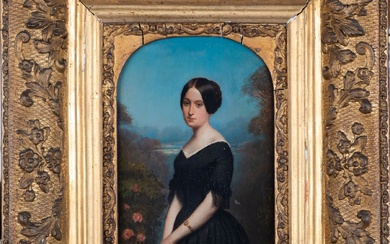 Alexandre Menut ALOPHE (Paris, 1812 - Mehun-sur-Yèvre, 1883) Portrait de jeune femme à la robe...