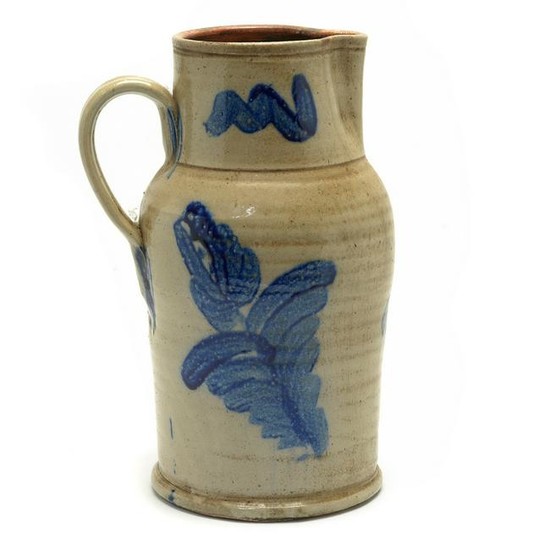 American 19th Century Stoneware Cobalt-Painted Pitcher