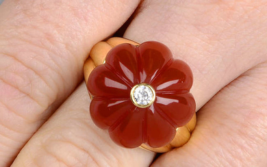 An 18ct gold diamond and carved carnelian floral dress ring, by Ritz London.