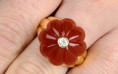An 18ct gold diamond and carved carnelian floral dress