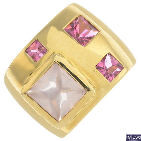 An 18ct gold pink tourmaline and rose quartz dress ring.