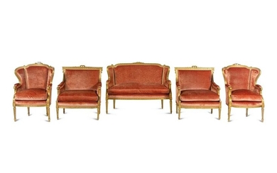 An Assembled Louis XVI Style Giltwood Seating Suite