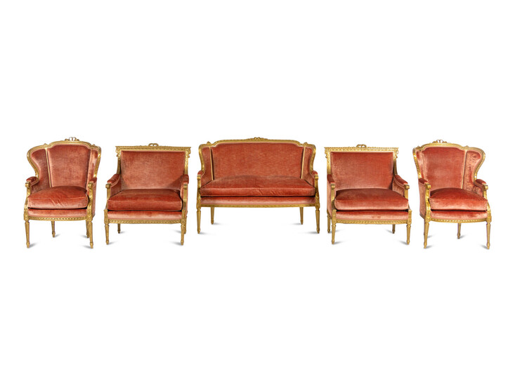 An Assembled Louis XVI Style Giltwood Seating Suite