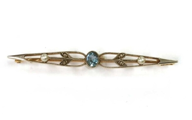 An Edwardian gold aquamarine, diamond and seed pearl brooch