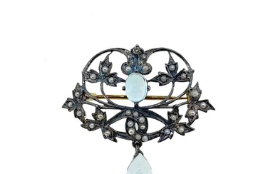 An Edwardian style seed pearl and topaz brooch