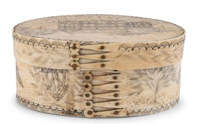 An Unusual Scrimshaw Panbone Oval Ditty Box With