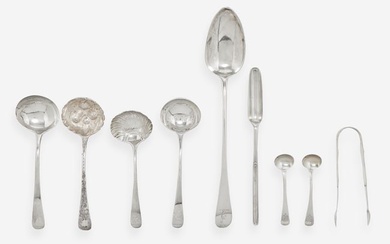 An assorted group of nine George III and Victorian sterling silver tablewares, various makers