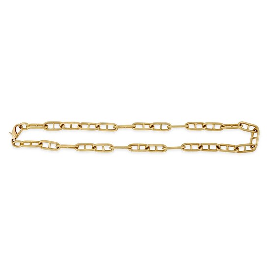 An eighteen karat gold necklace comprised of anchor chain...