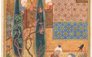 An illustrated leaf from the Makhzan al-Asrar of Nizami: The Disputing Physicians, Persia, Tabriz, Safavid, circa 1525-35