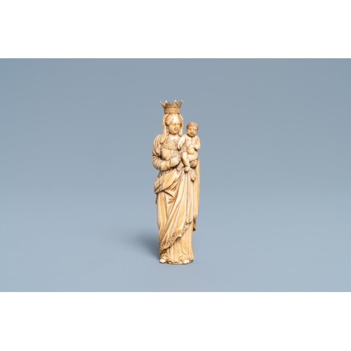 An ivory figure of a Madonna with child, probably France, 17...