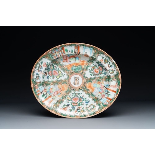 An oval Chinese monogrammed Canton famille rose dish, 19th C...