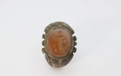 Ancient Roman Silver Ring with Carnelian Intaglio 1st-3rd Century AD