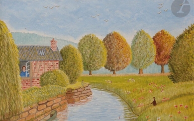 André BOUQUET (1897-1987)Fishing on the riverOilon canvas.Signed lower left.33 x 41 cm