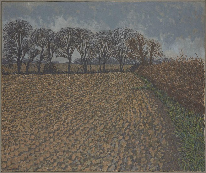 Anthony Desmond Amies, British 1945-2000 - Landscape with field, 1982; oil on canvas, signed and dated lower left 'Amies 82', 76 x 91 cm (ARR) Provenance: purchased directly from the artist by the present owner