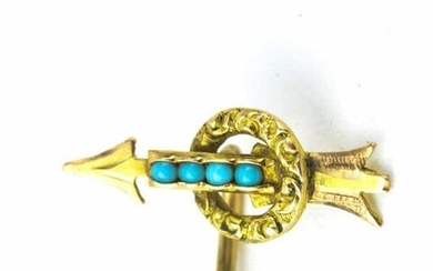 Antique 19th C 14KT Gold & Turquoise Pin