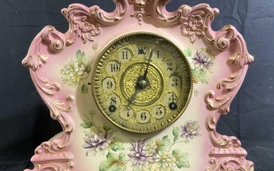 Antique Ansonia Pink Porcelain Mantle Clock