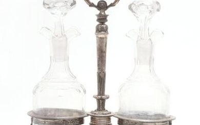 Antique Belgian Silver Cruet Stand W Bottles