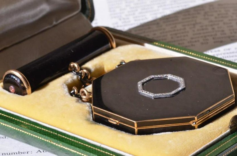 Antique Cartier Paris enamel compact case and lipstick