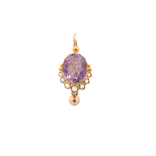 Antique Circa 1900 A pair of gold, amethyst and split pearl ...