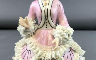 Antique Dresden Lace porcelain figurine Godeys fashions
