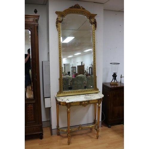 Antique French Louis XVI style gilt marble topped console an...