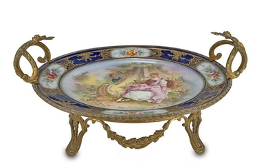 Antique French Sevres porcelain & bronze tray