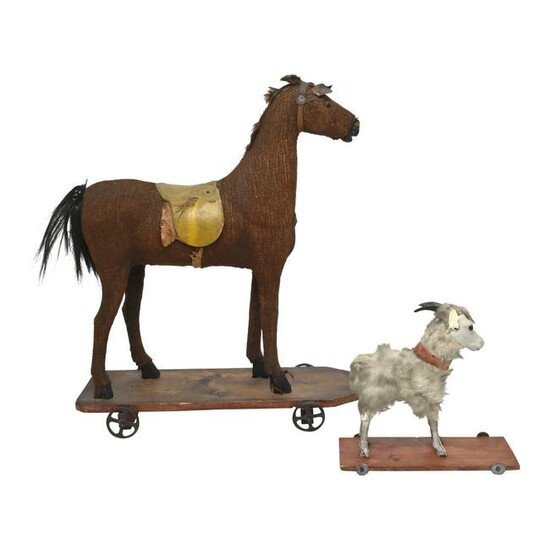 Antique Horse and Goat Pull Toys.