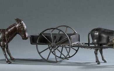 Antique cast iron Ives walking mule cart