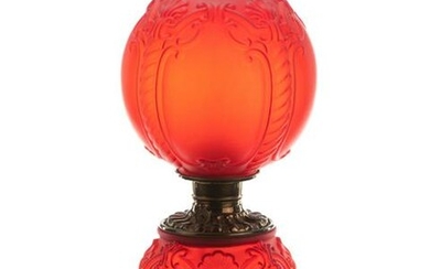 Antique red Gone With the Wind Lamp with embossed base