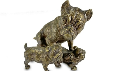 Antique signed bronze dogs sculpture