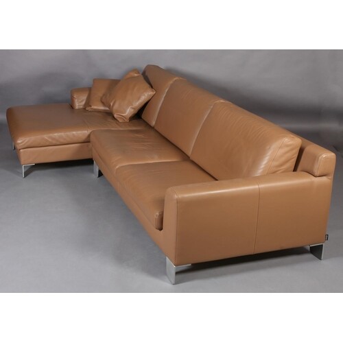 Arketipo, Italy, a camel leather 'L' shaped sofa with fold o...