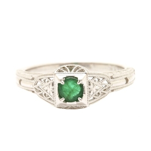 Art Deco 14K White Gold Emerald Ring