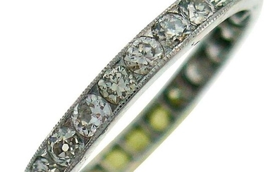 Art Deco Diamond Platinum Eternity Band Ring Old European Cut Wedding Size 7.5