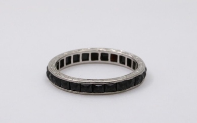 Art Deco Platinum and French Cut Onyx Eternity Band, Size...