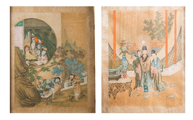 Arte Cinese A pair of paintings on silk depicting