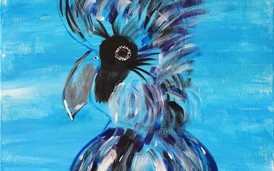 Artist Unknown "Blue Cockatoo" acrylic on canvas, 40 x 50cm, unsigned