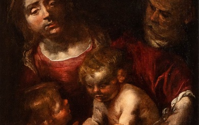 Artista genovese, XVII-XVIII secolo () Sacra Famiglia con San Giovannino Olio...