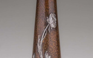 Arts & Crafts Hammered Copper & Sterling Silver Vase