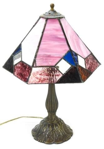 Arts & Crafts Style Table Lamp w Slag Glass Shade