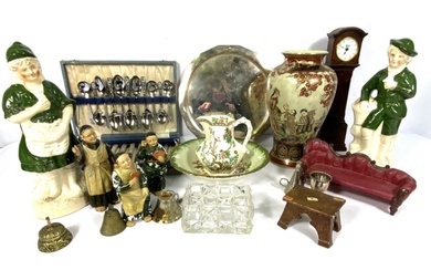 Assorted items including a miniature Longcase clock, modern; a Dolls House chaise longue etc (a